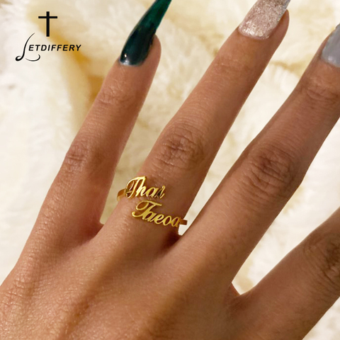 Letdiffery Personlizd Double Name Rings Stainless Steel Adjustable Women Wedding Rings Unique Engagement Gifts ► Photo 1/6