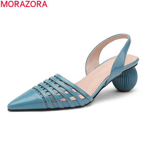 MORAZORA 2022 big size 33-43 fashion hollow out women pumps genuine leather simple ladies shoes summer solid color casual shoes ► Photo 1/6