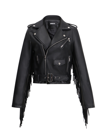 Hong Ru 2022 Autumn New Leather Fringed Jacket Women's Tassel Leather Coat Short Slim Fit Waist Motorcycle Jacket Fashion ► Photo 1/4