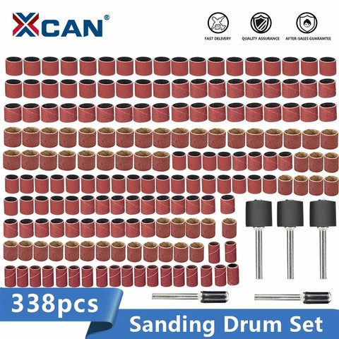XCAN Sanding Drum Kit 338pcs #60 #120#320 Sanding Band with 3/8 1/4 1/2 Rubber Mandrel for Dremel Electric Mill Rotary Tools ► Photo 1/6