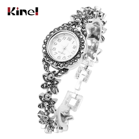 Kinel Exquisite Floral Crystal Bracelets For Women Silver Plated Decorative Watch For Women Retro Look Turkey Jewelry ► Photo 1/6