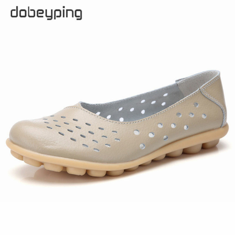 dobeyping Genuine Leather Women Flats New Cut-Outs Summer Shoes Woman Hollow Women's Loafers Female Solid Shoe Large Size 35-44 ► Photo 1/6
