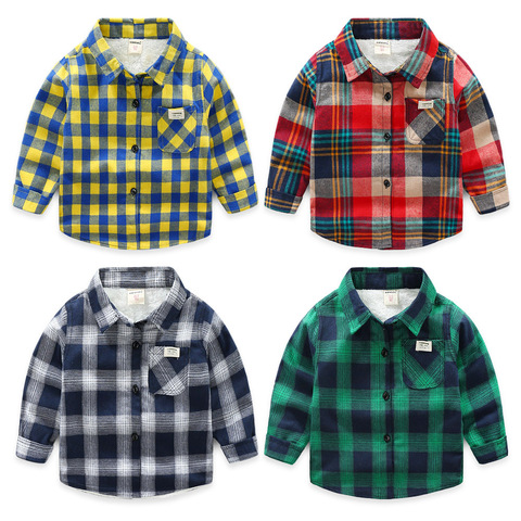 Children's Clothes Winter New Baby Boys And Girls Plaid Shirts Kids Long Sleeve Cotton Thicken Velvet Infant Casual Shirts ► Photo 1/6