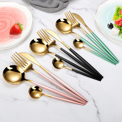 4Pcs/set Black Gold Cutlery Set 18/10 Stainless Steel Dinnerware Silverware Flatware Set Dinner Knife Fork Spoon Dropshipping ► Photo 1/6
