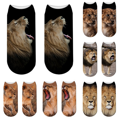 New 3D Printed Animal Socks Funny Lion Elastic Ankle Socks Sports Cycling Breathable Unisex Crew Socks High Quality Cotton Socks ► Photo 1/6