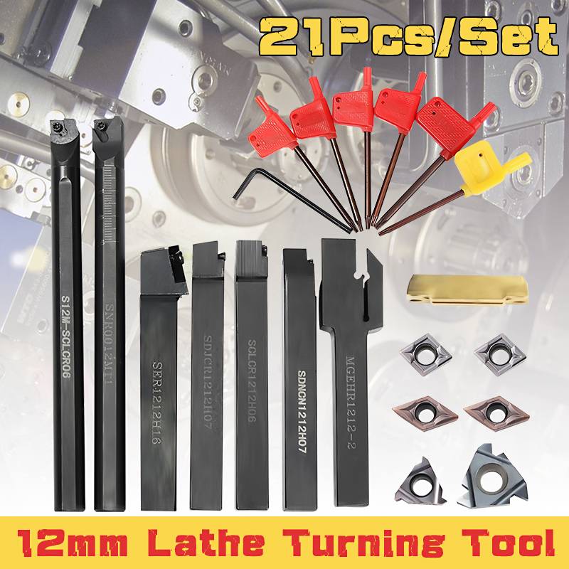 21PCS SET 10MM 12MM Lathe Turning Tool Holder Boring Bar DCMT CCMT Carbide Inserts Wrench For Lathe Turning Tool ► Photo 1/6