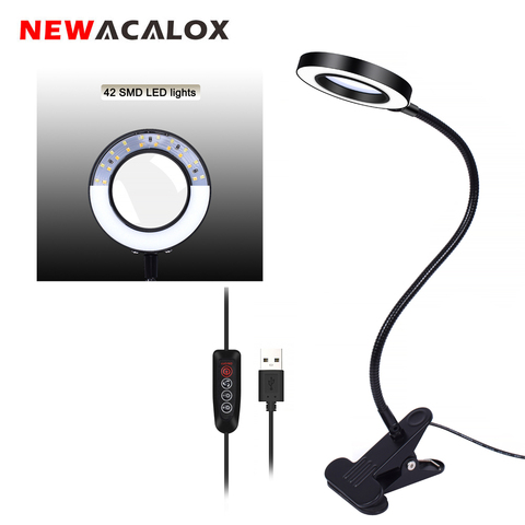 NEWACALOX 3X/5X USB LED Magnifier Flexible Table Clamp Reading/Welding Large Lens Magnifying Glass Top Desk Optical Instruments ► Photo 1/6