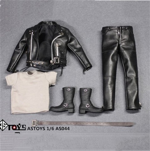 Arnold PunK Leather Black Jacket Suits Set Model 1/6 AS044 Locomotive version Toy Fit 12