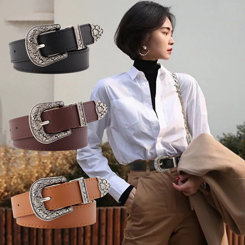 Black Leather Belt Women Metal Heart Buckle Waist Belt Vintage Western  Carved Ladies Belt Waistband cinturon mujer - Price history & Review, AliExpress Seller - Pretty Lady Zone