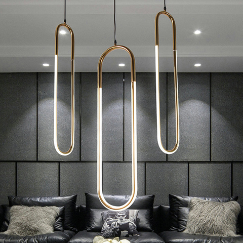 Modern Iron U Style Gold Pendant Lights Energy Saving Tube lustre luminaire suspension Light Fixtures For Living Room Hanglamp ► Photo 1/6