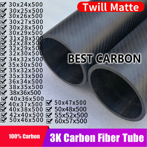 Free shiping30 31 32 34 35 36 38 40 42 50 55 60, 500mm length High Quality Twill Matte surface 3K Carbon Fiber Fabric Wound Tube ► Photo 1/4