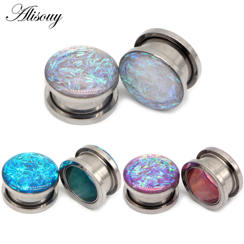Alisouy 2pc Stainles Steel Colorful Pulley Ear Expander Stretchers Gauges Tunnel Plug Women Men 6mm-25mm Piercing Body Jewelry ► Photo 1/6