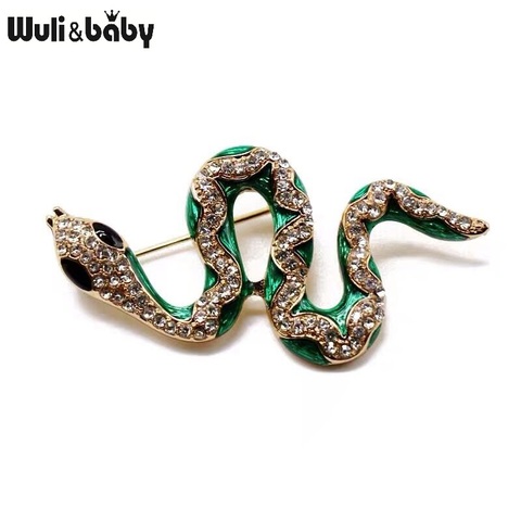 Wuli&baby Green Snake Brooches Women Men Rhinestone Enamel Snake Animal Party Casual Brooch Pins Gifts ► Photo 1/4