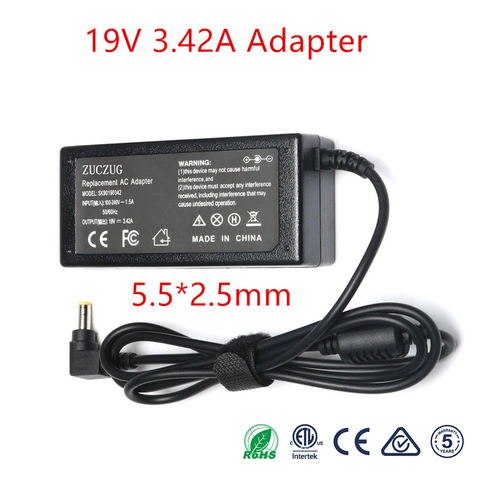 Power Supply 19V 3.42A 5.5X2.5mm Laptop Charger AC Adapter Power Supply DC 19 V Volt Charge Notebook 5.5*2.5 65W B450 B550 B560 ► Photo 1/6