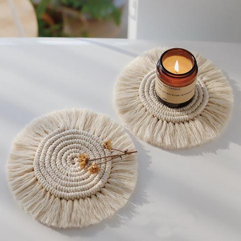 Pure Handmade Cotton Macrame Cup Pad Bohemia Tablecloth Table Mat Northern Europe  Braid Non-slip Insulation Mats Kitchen Tools ► Photo 1/6