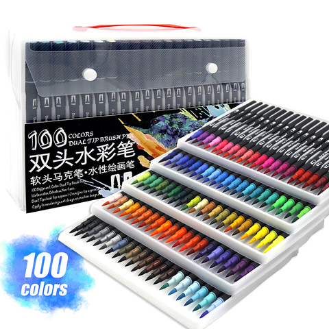 Watercolor Markers Brush Pen Dual Tip Fineliner Drawing for Coloring Art Markers Set Water Coloring 48/60/72/100 Color Pens ► Photo 1/6