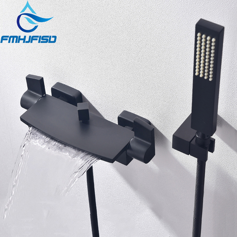 Pure Black Concealed Bathroom Shower Faucet Waterfall Bathtub Shower Faucet Wall Mounted Mixer Tub Tap ► Photo 1/6