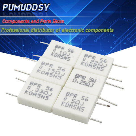 100pcs BPR56 5W 0.1 0.15 0.22 0.25 0.33 0.5 ohm Non-inductive Ceramic Cement Resistor 0.1R 0.15R 0.22R 0.25R 0.33R 0.5R ► Photo 1/1