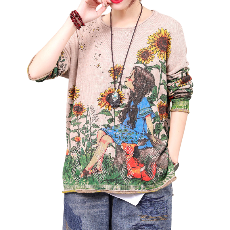 2022 Fashion Round Neck Cartoon Printing Wool Knitting Soft Thin Sweaters For Women Spring Tops Female ► Photo 1/6