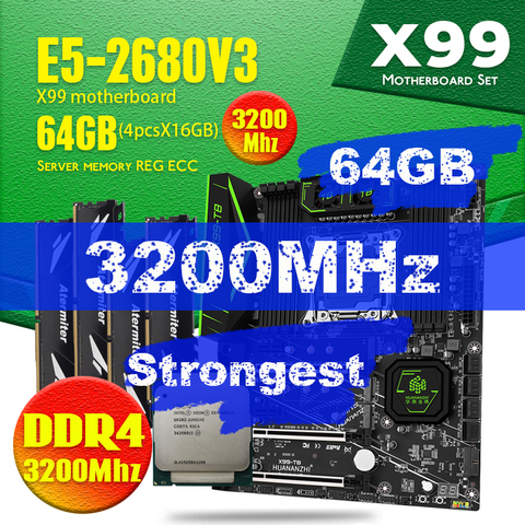 HUANANZHI X99 F8 Motherboard with Intel XEON E5 2680 V3 with 4*16GB = 64GB DDR4 3200MHz PC4 REG ECC Memory Combo Kit Set NVME ► Photo 1/5