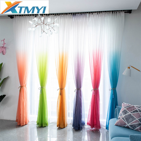 Gradient Color Window Tulle Curtains for Living Room Bedroom Organza Voile Curtains Modern Home Decoration Green Sheer Curtains ► Photo 1/6