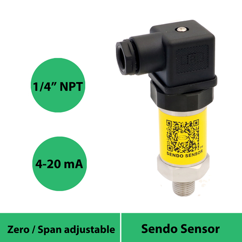 pressure sensor 4-20mA, 12-36V supply, gauge pressure 0-350 mbar, 10 bar, 100 bar, 200 bar, 250 bar, 400 bar, 1/4