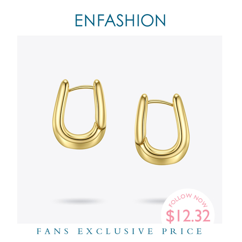 ENFASHION U Shape Hoop Earrings Gold Color Cute Geometric Small Circle Hoops Earings Fashion Jewelry For Women Gift Aros E191114 ► Photo 1/6