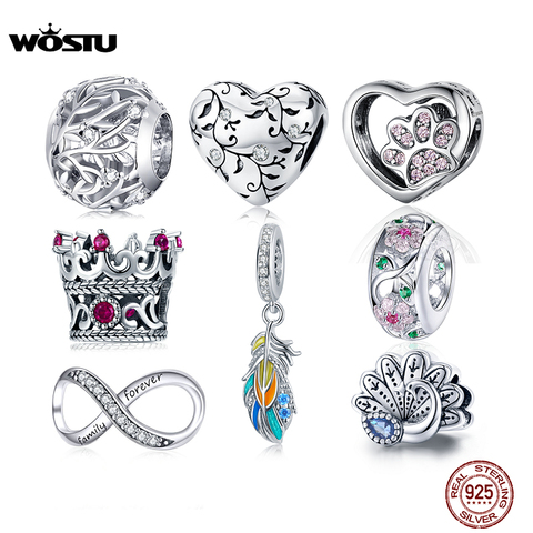 WOSTU Hot Sale 100% 925 Sterling Silver Heart Infinity love Charm Fit Original Bracelet Pendant Beads For Jewelry Making ► Photo 1/6