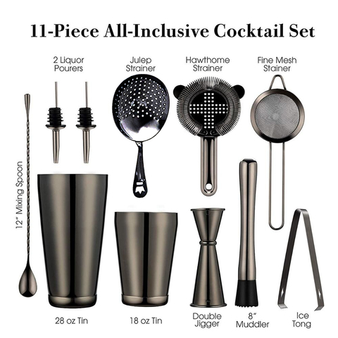 Cocktail Shaker Bar Set: 2 Weighted Boston Shakers,Cocktail Strainer Set,Jigger,Muddler and Spoon, Ice Tong and 2 Bottle Pourer ► Photo 1/6