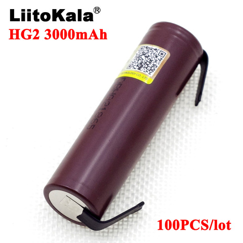 100PCS Liitokala new HG2 18650 3000mAh battery 18650HG2 3.6V discharge 20A, dedicated For hg2 batteries + DIY Nickel ► Photo 1/5