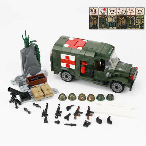 WW2 Military Soldiers US Army Soldiers Figures Building Blocks Wounded soldier Ambulance Weapon Bricks Parts Building Blocks Toy ► Photo 1/6