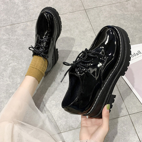 Women Oxford Shoes Flats British Style Round Toe Clogs Platform Autumn All-Match Casual Female Sneakers Soft Leather Dress ► Photo 1/6