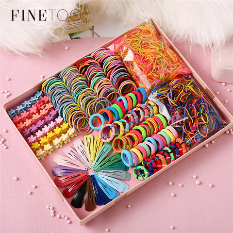 Mixed Rainbow Colorful Elastic Hair Bands Rope Mini Flower Hair Clips Grip Claw Barrettes Set Rubber Bands Hair Accessories ► Photo 1/6