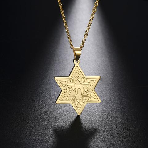 Skyrim Star of David Chai Pendant Necklace Stainless Steel Gold Color Amulet Jewish Hexagram Necklaces Jewelry Gift for Women ► Photo 1/6