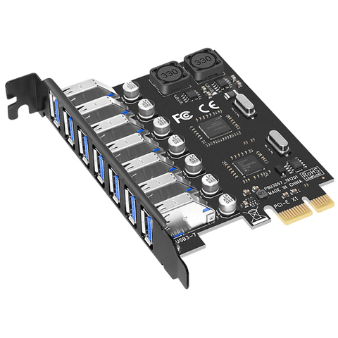 USB 3.0 PCI-E Expansion Card Adapter 7 Ports USB 3.0 Hub Adapter External Controller PCI-E Extender PCI Express Card for Desktop ► Photo 1/6