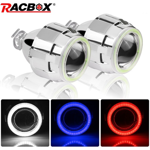 2.5 inch Led Angel Eyes Bi-Xenon Projector Lens with White Red Blue Halo Retrofit H4 H7 Headlamp Lenses Car Lights Accessories ► Photo 1/6