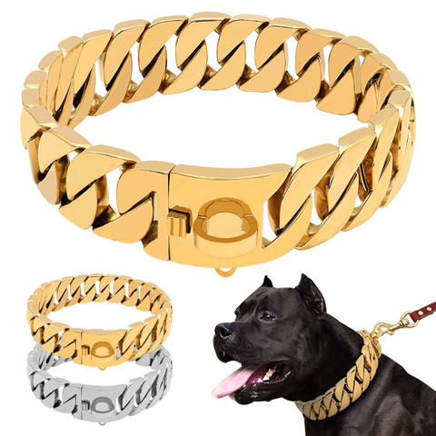 Pet Collar Bully Metal Chain Large Dog Collar Leash Stainless Steel 32mm width 70/75/80cm Length Pitpull Bulldog Strong Collar ► Photo 1/6