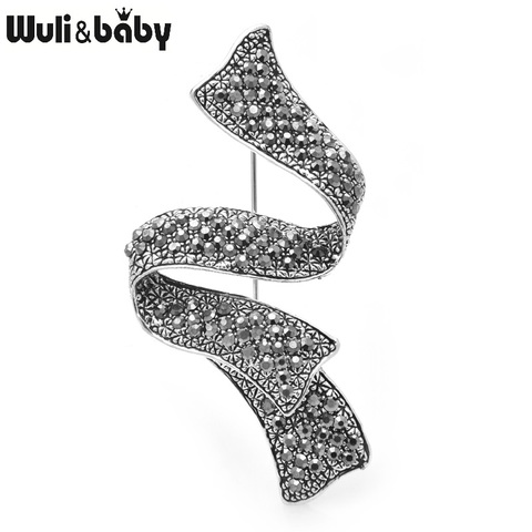 Wuli&baby Vintage Rhinestone Ribbon Brooches Women Metal Weddings Banquet Brooch Pins Gifts ► Photo 1/3