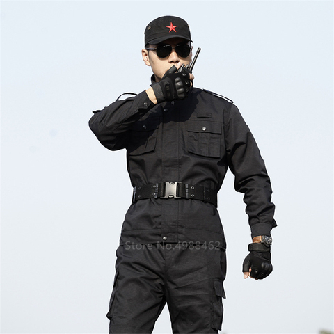 Black Military Uniforms Men Work Security Clothes Tactical Combat