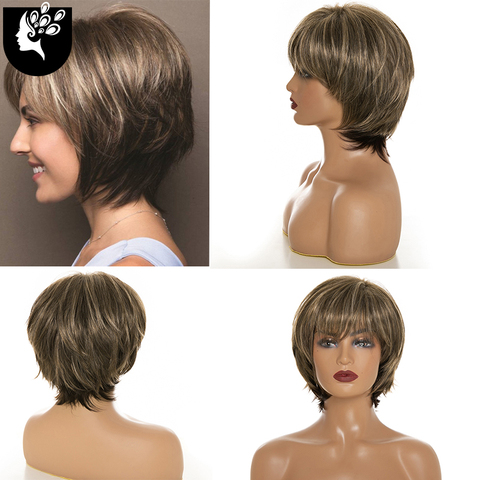 Straight Black Synthetic Wigs With Bangs For Women Medium Length Hair Bob Wig Heat Resistant bobo Hairstyle Cosplay wigs ► Photo 1/6