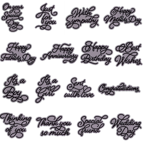 Popular 16 Pieces Greetings Artistic Words Letters Metal Cutting Dies Scrapbooking Album Paper DIY Cards Crafts Embossing Dies ► Photo 1/5