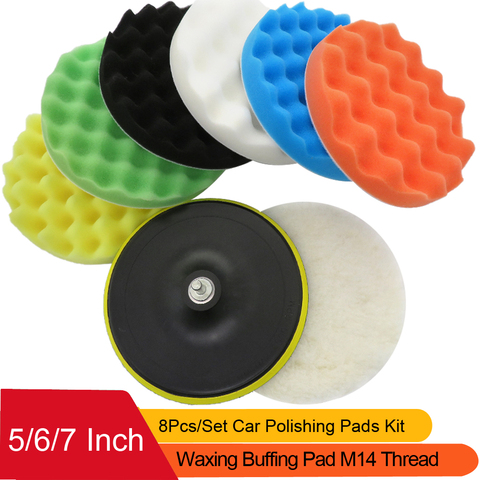 5/6/7 Inch 8Pcs/Set Car Polishing Pads Kit Clean Sponge Waxing Buffing Pad  M14 Thread Wool Ball Auto Backer Pad Car Repair Care ► Photo 1/6