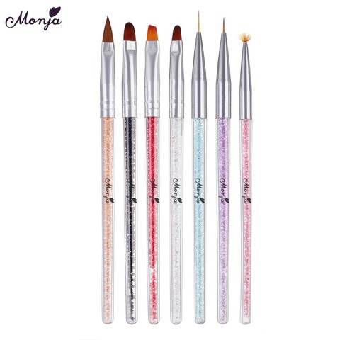 Monja 7 Styles Rhinestone Acrylic Handle Brushes Nail Art Line Flower Painting Coating Shaping Flat Fan Angle Pen ► Photo 1/6