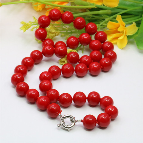 Cute/Romantic Fashion Beautiful Artificial Red Coral Round Beads 8/10/12/14mm Necklace Chain Choker Clavicle Jewelry 18inch Y780 ► Photo 1/6