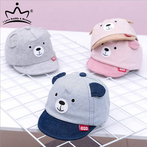 Cartoon Bear Baby Hat Cap Summer Spring Adjustable Baseball Cap Cute Striped Cotton Kids Sun Hat Baby Boy Girl Hats With Ears ► Photo 1/6