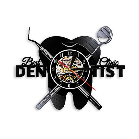 Dentist Equipments Dental Care Office Teeth Health Wall Sign Clock Orthodontist Vinyl Record Wall Clock Stomatology Wall Light ► Photo 1/6