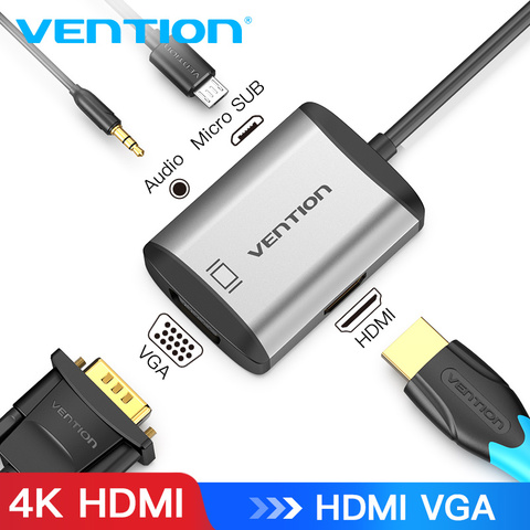 Vention HDMI Spliiter HDMI to HDMI VGA Adapter 4 in 1 4K HDMI to HDMI VGA 3.5mm Micro USB Converter for HDTV PS4 HDMI to VGA NEW ► Photo 1/6