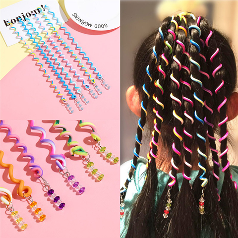 6PCS DIY Multicolor Curls Hair Accessories For Girl Fashion Long Headband Kids Ponytail Holder Elastic Hair Rope Spiral Haarband ► Photo 1/6