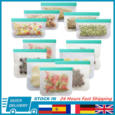 12Pcs/Set Silicone Bag PEVA Silicone Food Storage Bag Containers Leakproof Reusable Shut Bag Fresh Bag Food Storage Bag ► Photo 1/6