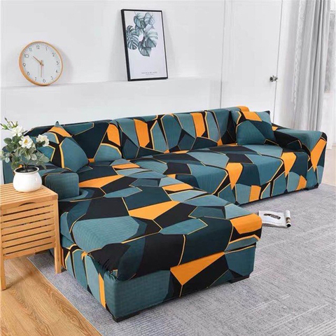 Orange Geometric Sofas Covers Universal L-Shaped Sofa Cover Elastic Force Sectional Sofa Cover Living Room Furniture Cover ► Photo 1/6